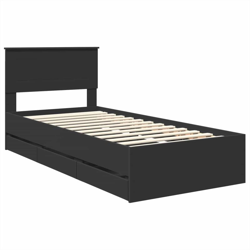 vidaXL Gultas rāmis ar atvilktni Melna 90 x 200 cm Inženieru koks