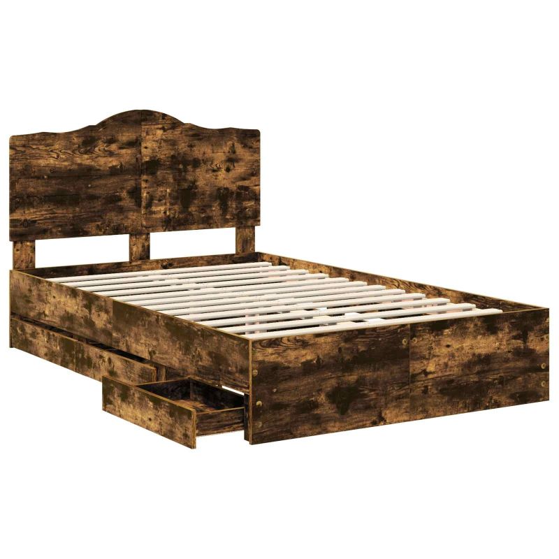 vidaXL Gultas rāmis Dūmaka ozols 135 x 190 cm Inženieru koks