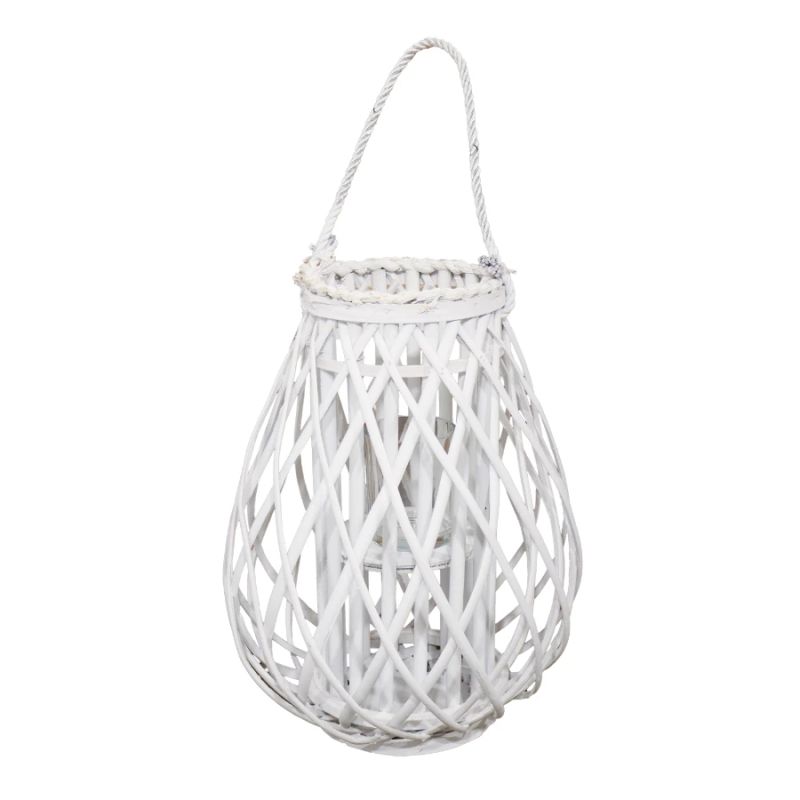 Laterna vītola ar stikla glāzi 17-31x40cm, balta