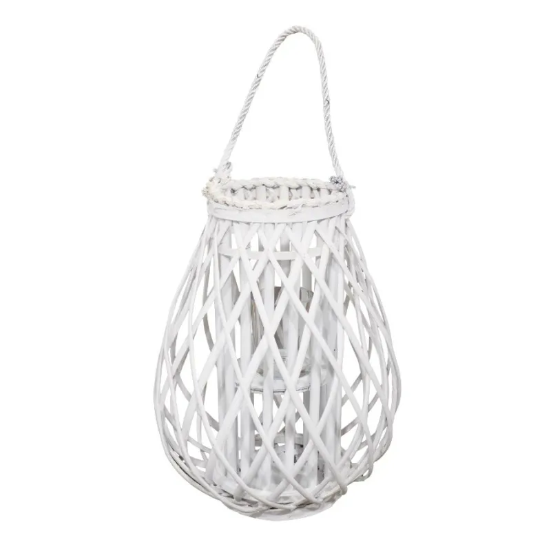 Laterna vītola ar stikla glāzi 17-31x40cm, balta