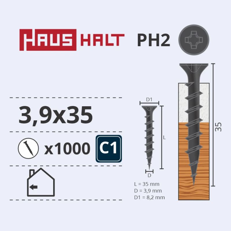 Skrūve koka regipša 3.9x35 ,1000,