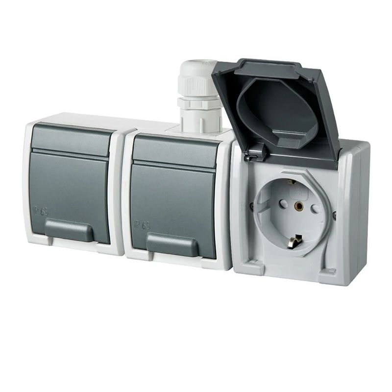 Kontaktligzda ar vāc.3-v.v-a ip65 pelēka