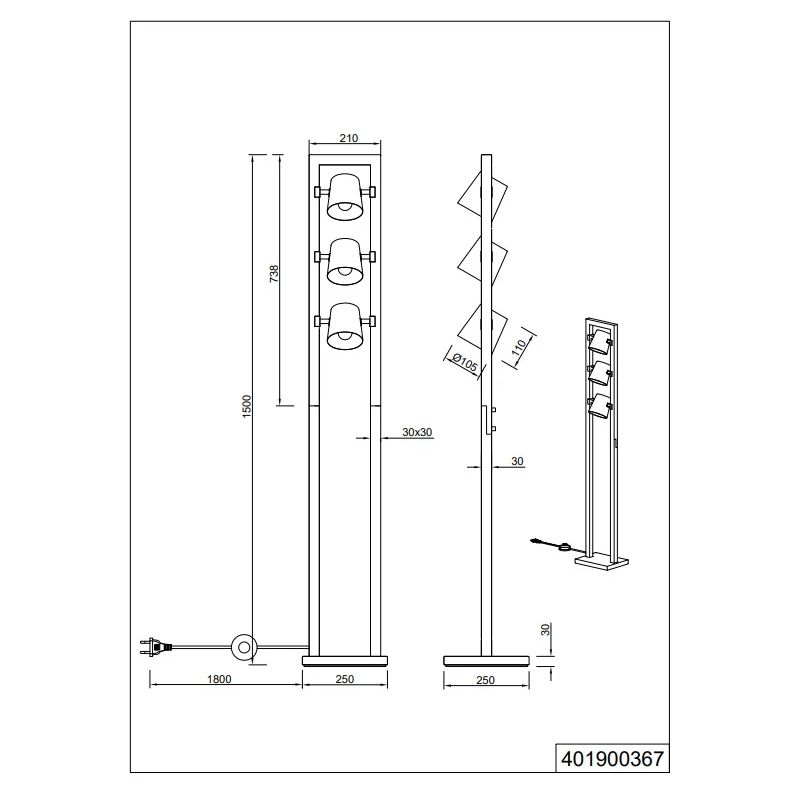 Stāvlampa Trio Bell 401900367, 25 W, E14