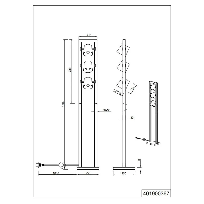 Stāvlampa Trio Bell 401900367, 25 W, E14