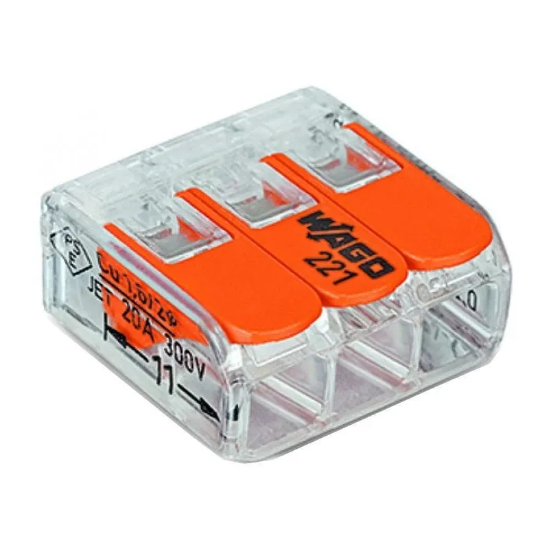 Vadu savienojums Wago 221-413, 3 x 0,2–4 mm², 32 A, oranža krās., 20 gab.