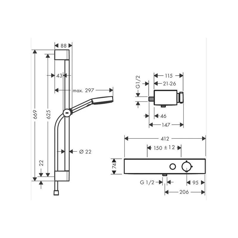 Termostats dušas komplekts 24260000