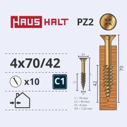 Skrūve kokam 4.0x70-42 y zp10gab g2