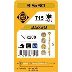 Koka skrūve t15 3.5x30 dzel zn 200gb