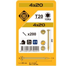 Koka skrūve t20 4.0x20 dzel zn 200gb