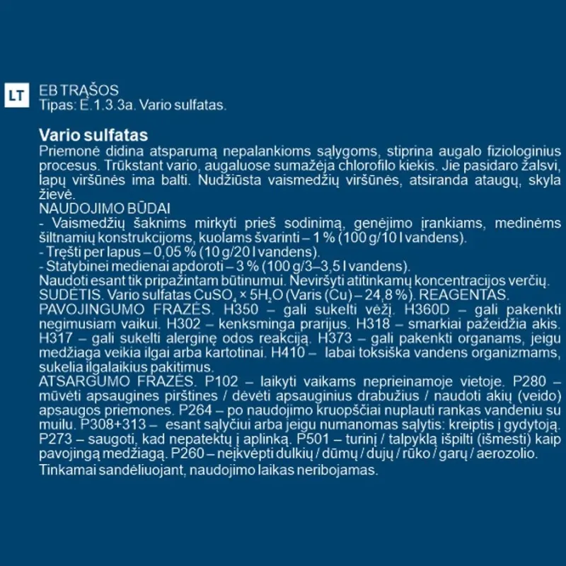 Mēslojums augu apsakņošanai, augu augšanai, augu saķņošanai Garden Center copper sulfate, lielam apjomam, 0.1 kg