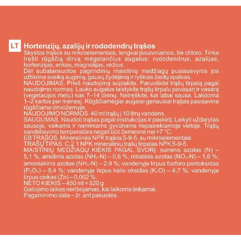 Mēslojums rododendriem, azālijām Garden Center, šķidrums, 0.45 l