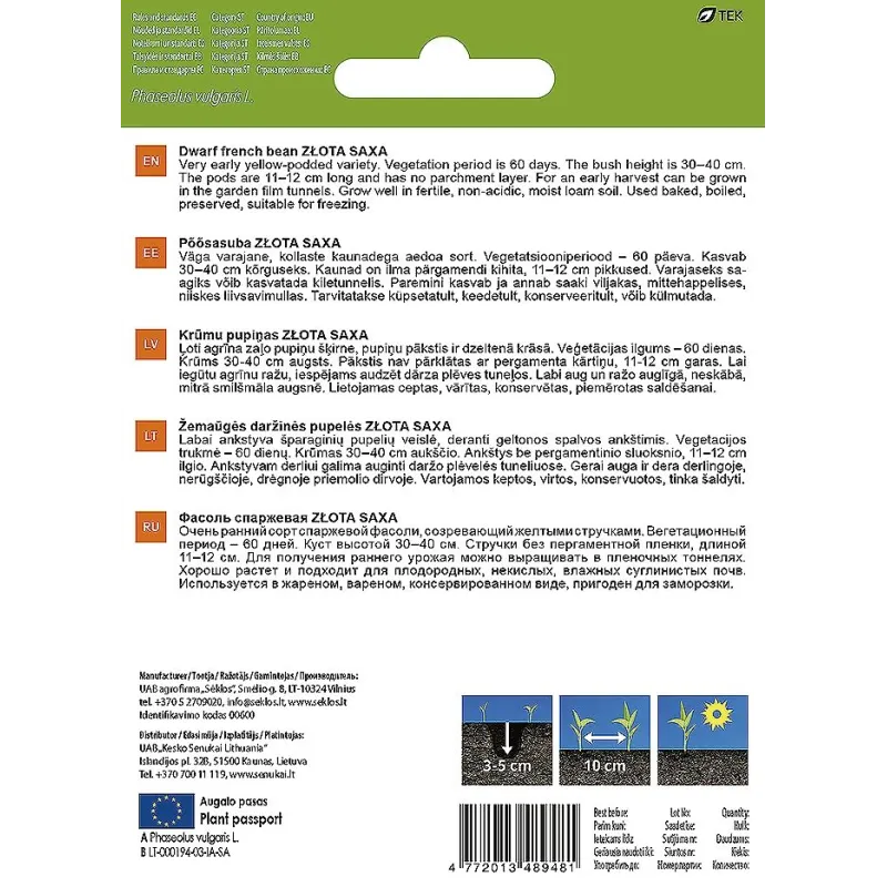 Sēklas Garden Center, pupiņas ,mazas, ZLOTA SAXA, 20 g