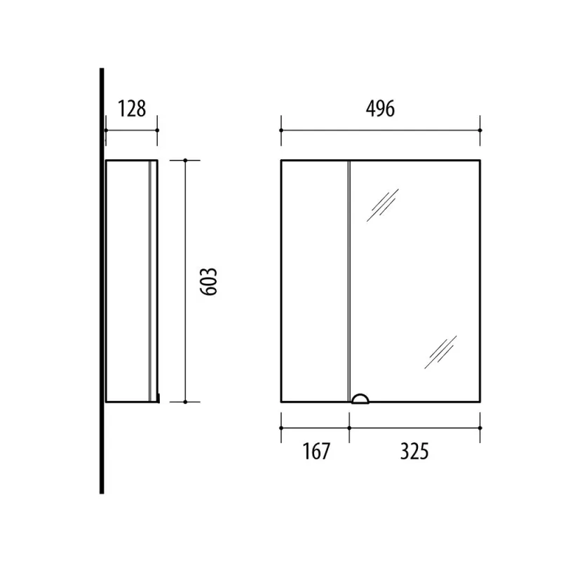 Piekarināms vannas istabas skapis ar spoguli Riva SV50A-2, balta krās., 12.8 cm x 49.6 cm x 60.3 cm