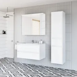 Piekarināms vannas istabas skapis ar spoguli Domoletti, balta krās., 15 cm x 90.4 cm x 77 cm