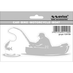 Auto uzlīme makšķernieks laivā. 14.5x7cm