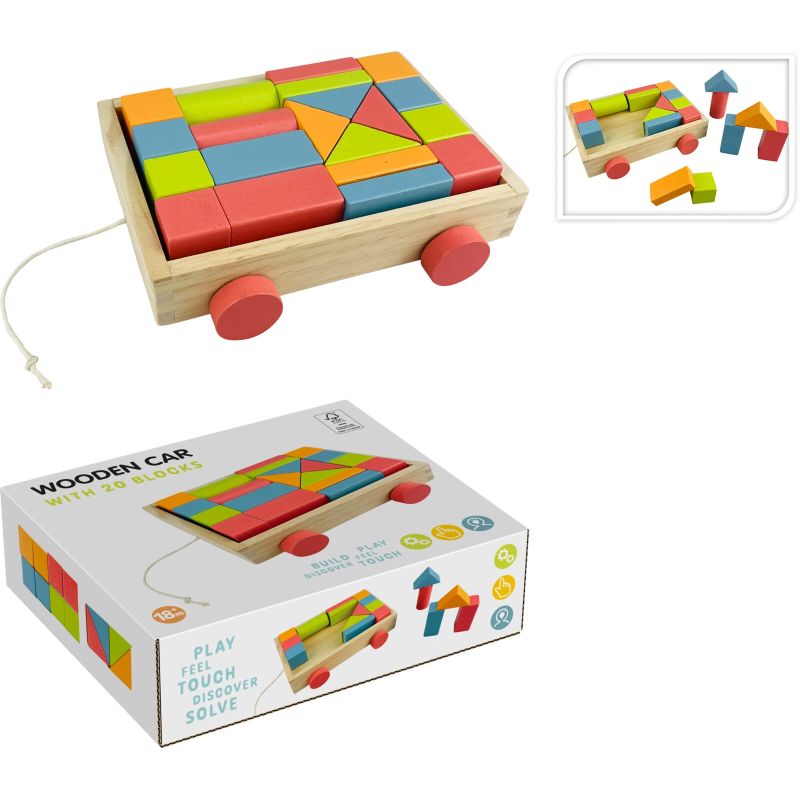 Rotaļlieta koka mašīna ar 20 blokiem