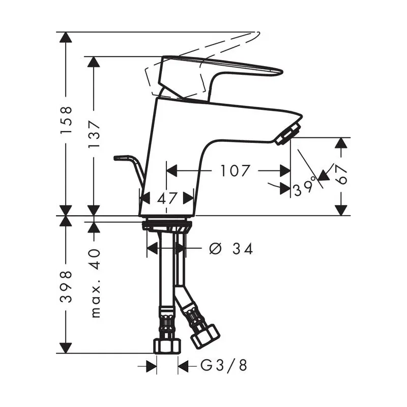 Izlietņu jaucējkrāns Hansgrohe MySport 71110, hroma krās.