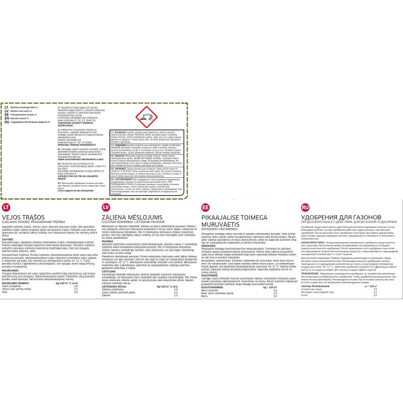 Väetis murule Baltic Agro Lawn fertilizers, pulbritaoline, 15 kg