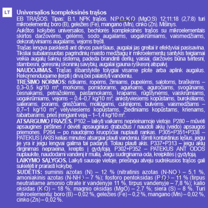 Kompl.mēsl.npk 12-11-18 garden center2kg