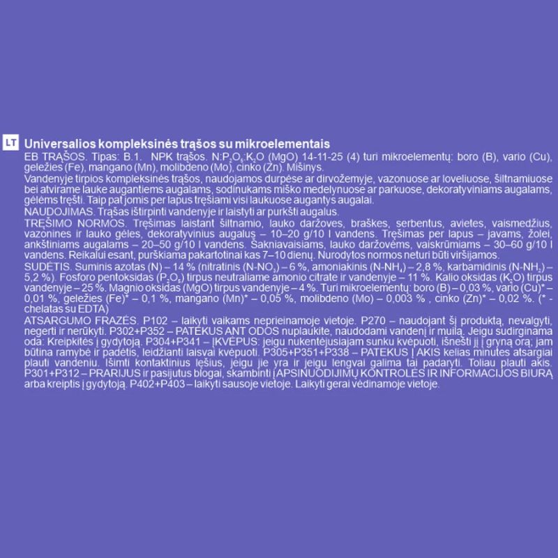 Univ.kompl.mēsl. npk 14-11-25 garden 1kg