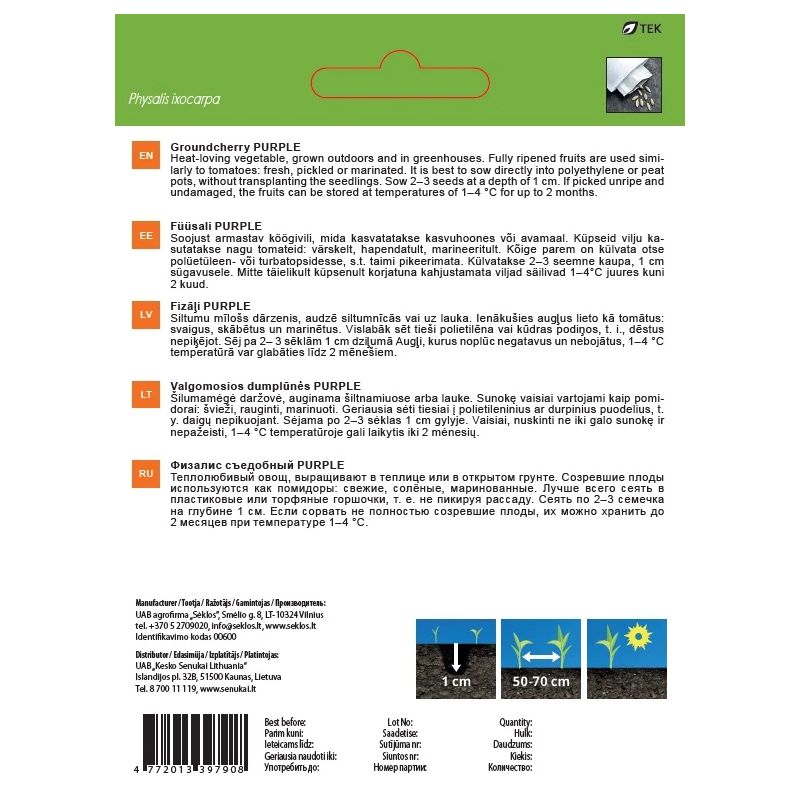 Sēklas dārzeņu fizāļi purple 0.2g
