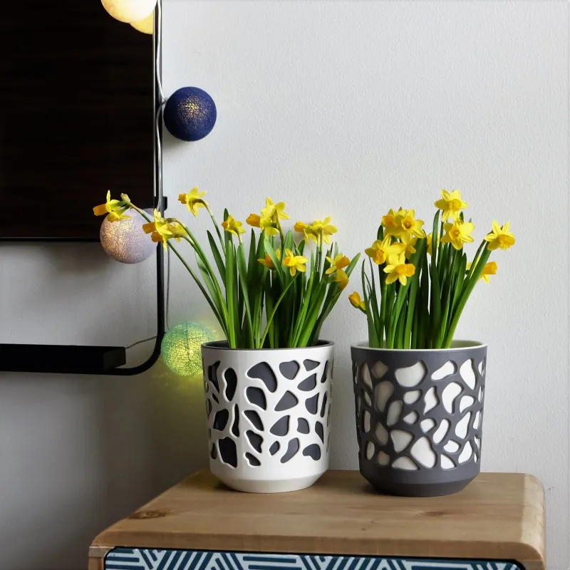 Puķu pods Lamela Duet 762-18, plastmasa, balta krās.-pelēka krās.