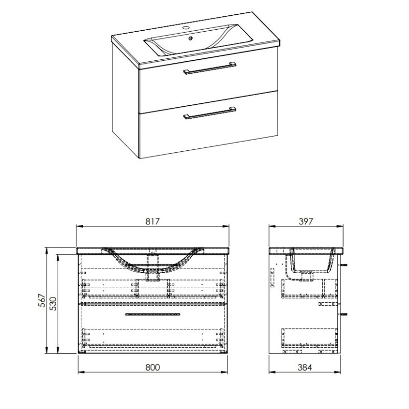 Vannitoakapp valamuga Elita Cheese Plus 168520, must v., 39.7 cm x 81.7 cm x 56.7 cm
