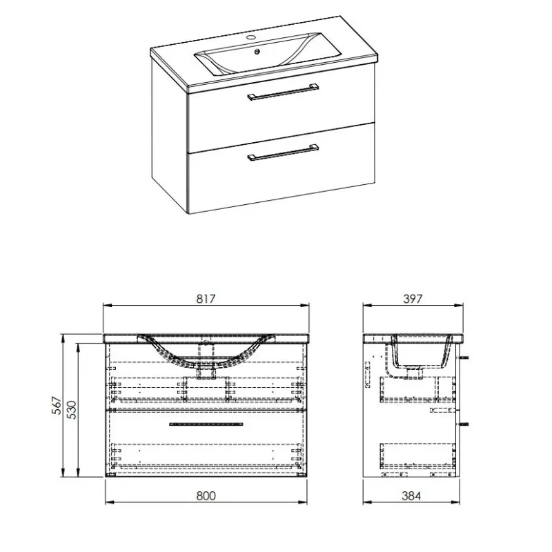 Vannas istabas skapis ar izlietni Elita Cheese Plus 168520, melna krās., 39.7 cm x 81.7 cm x 56.7 cm
