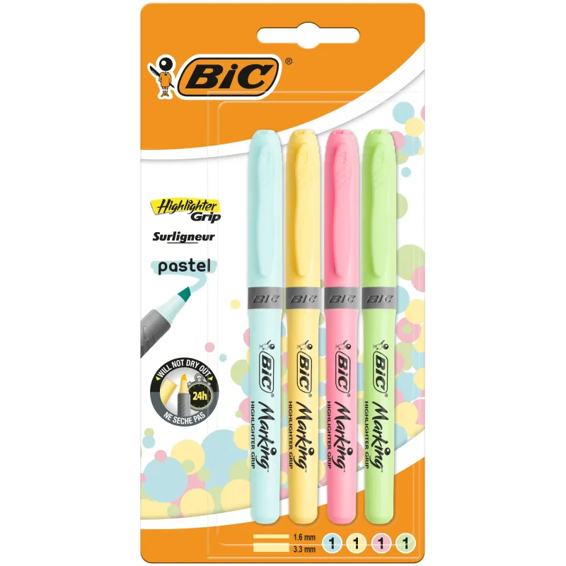 Teksta marķieris Bic Pastel 964859, 1.6 - 3.3 mm, dzeltena krās.-zaļa krās.-rozā krās., 4 gab.