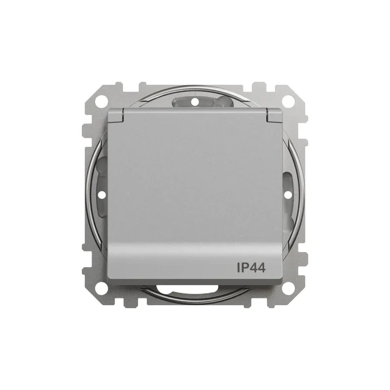 Kontaktligzda Schneider Electric Sedna Design SDD213023, Iezemēta rozete, IP44, sudraba krās.