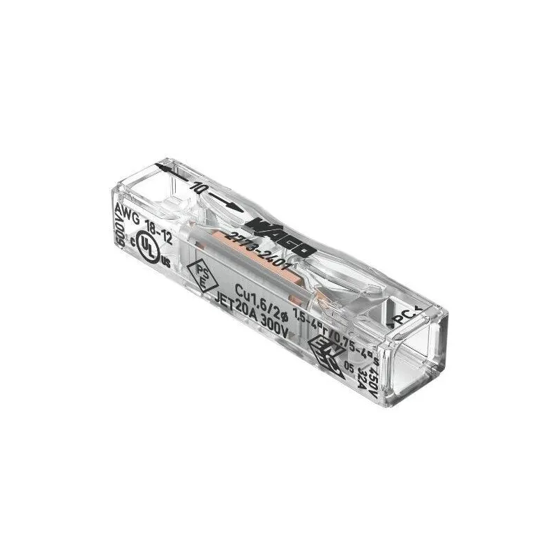 Vadu savienojums Wago 2773-2401-20, 2 x 0.75-4 mm², 2 viet., 32 A, caurspīdīga, 20 gab.