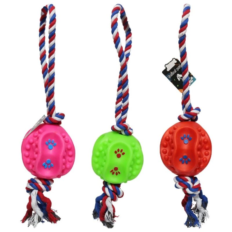 Rotaļlieta gumijas Bumbiņa ar virvi 11cm, mix