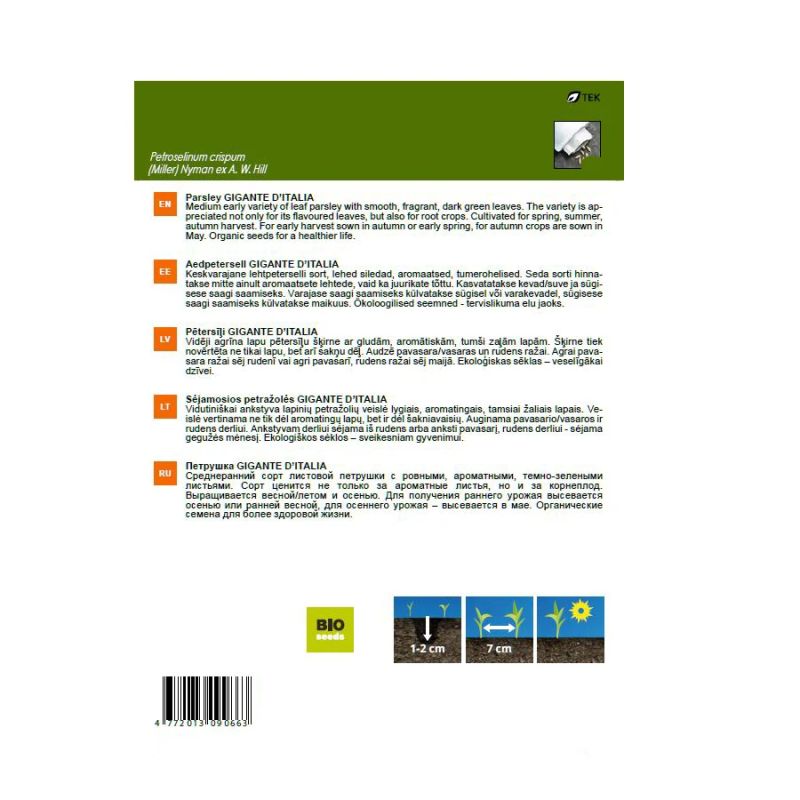 Sēklas dārzeņu eko pētersīļi gigante gc