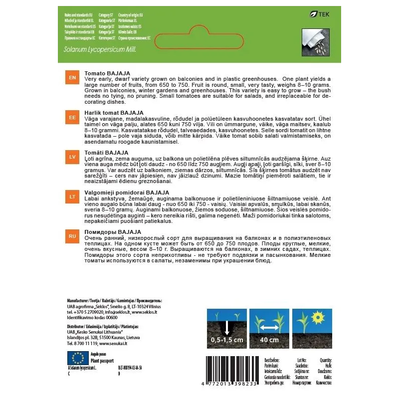 Sēklas Garden Center, tomāti BAJAJA, 0.1 g
