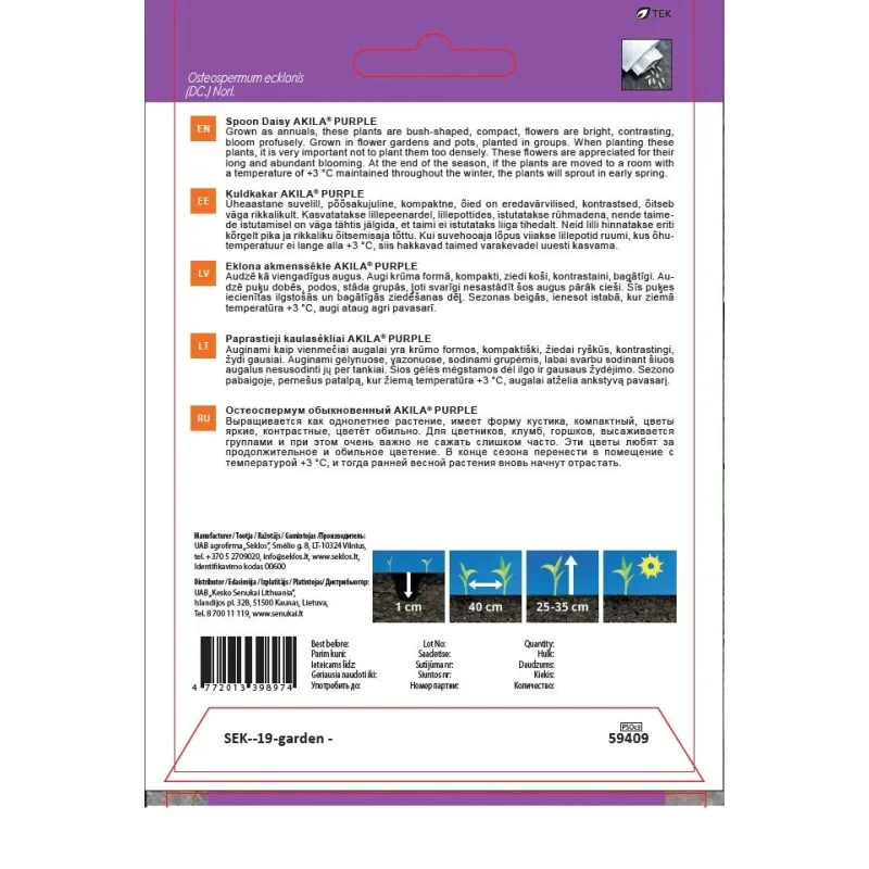 Sēklas Garden Center āfrikas margrietiņa AKILA PURPLE, 7 g