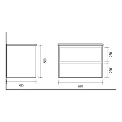 Vannas istabas skapis zem izlietnes Domoletti, ozola krās.-melna krās., 45.5 cm x 69 cm x 50 cm