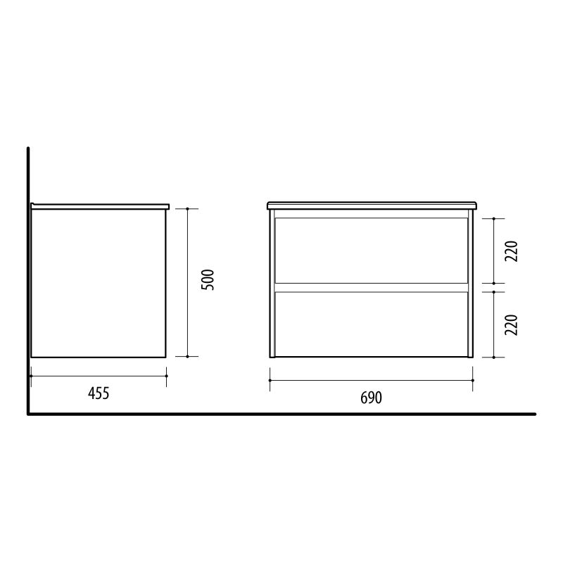 Vannas istabas skapis zem izlietnes Domoletti, ozola krās.-melna krās., 45.5 cm x 69 cm x 50 cm
