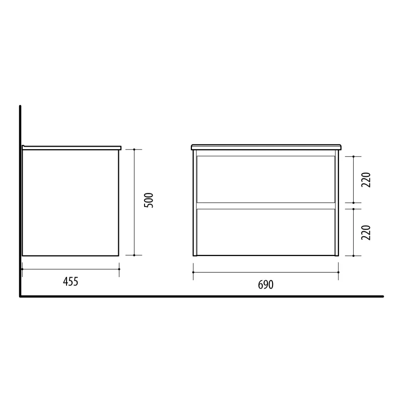 Vannas istabas skapis zem izlietnes Domoletti, ozola krās.-melna krās., 45.5 cm x 69 cm x 50 cm