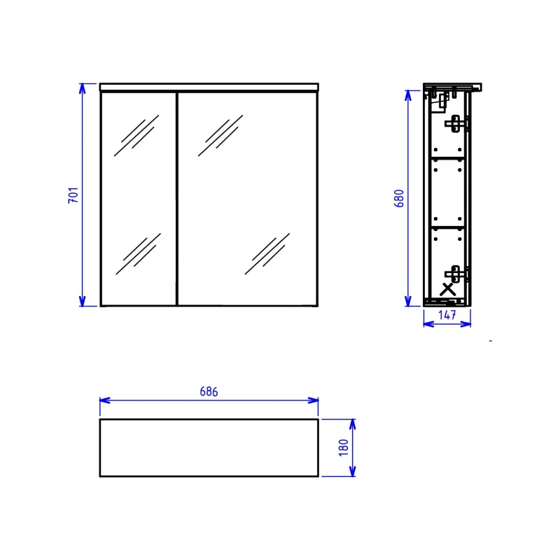 Piekarināms vannas istabas skapis ar spoguli Riva Outline, bēša, 14.7 cm x 68.6 cm x 70.1 cm
