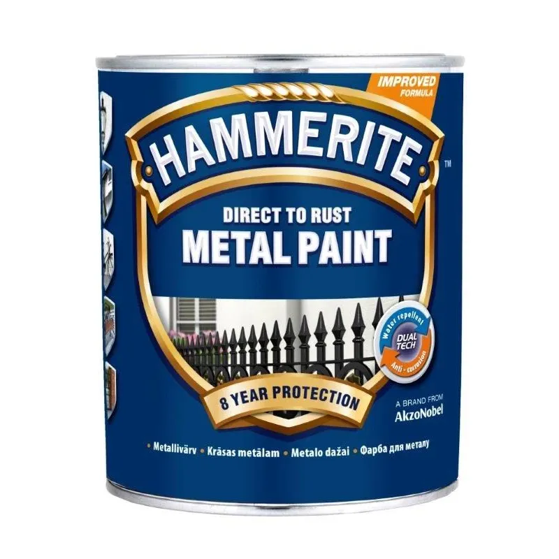 Emaljas krāsa, aizsargā metāla konstrukcijas pret koroziju Hammerite Smooth, spīdīga, 0.75 l, tumši zaļa krās.