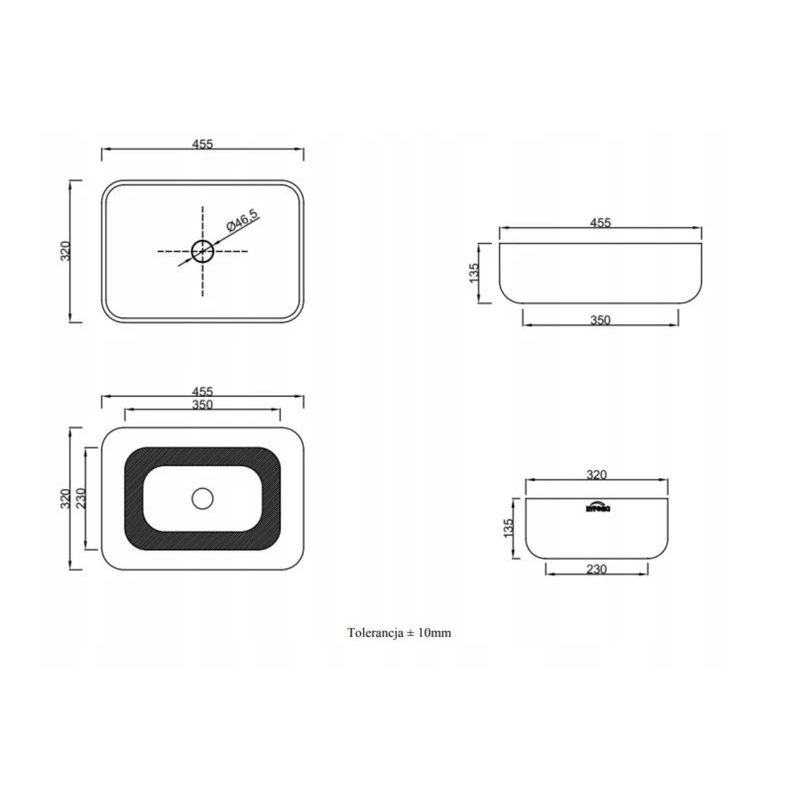 Izlietne uzliekama uz virsmas 45cm balta