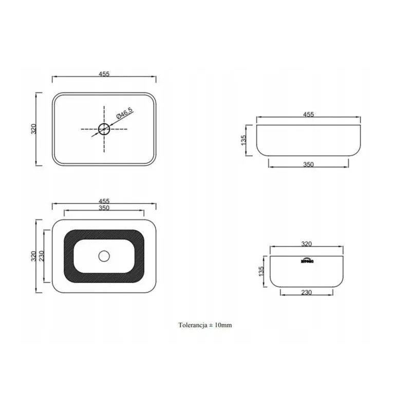Vannas istabas izlietne Invena Vitoria, keramika, 45.5 cm x 32 cm x 13.5 cm, balta