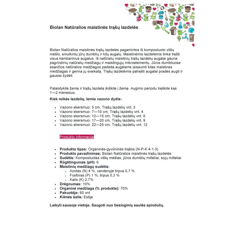 Dabiskā mēslojuma stienīši npk 4-2-2