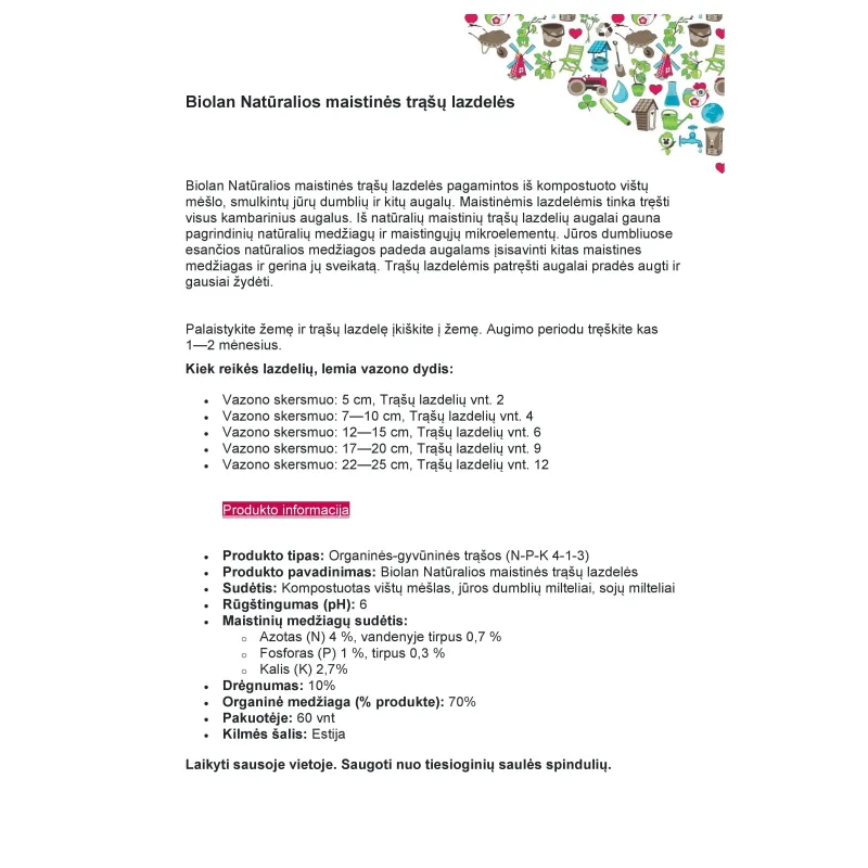 Mēslojums ziediem Biolan Natural, nūjas forma