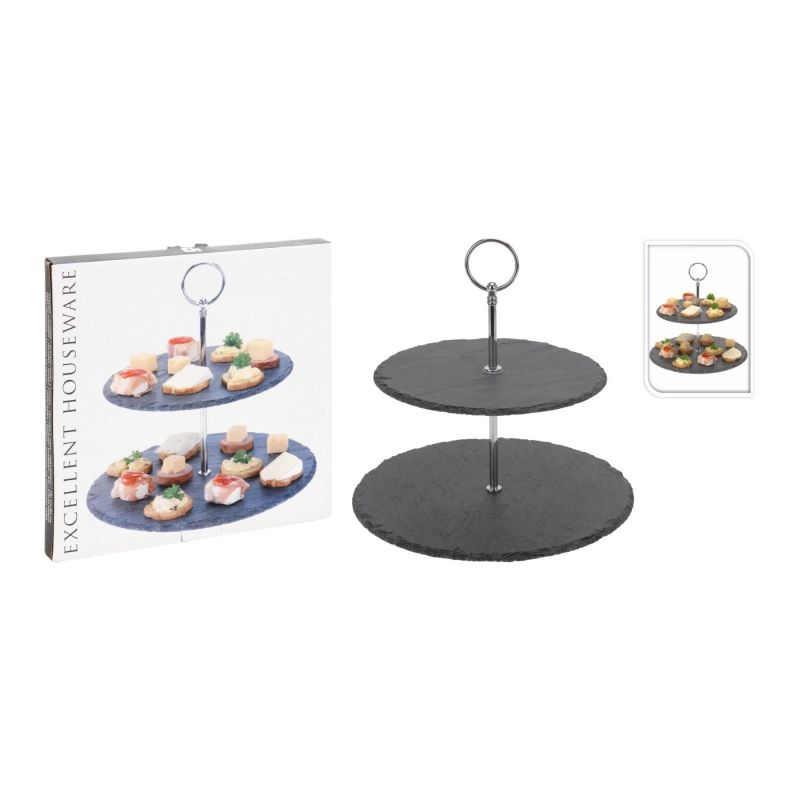 Šķīvis servēšanas 2 stāvu akmens 25x23cm