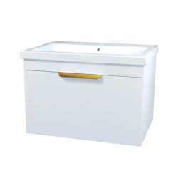 Vannas istabas skapis Katalonija 80 ar izlietni Como 80 balts ar zelta rokturiem