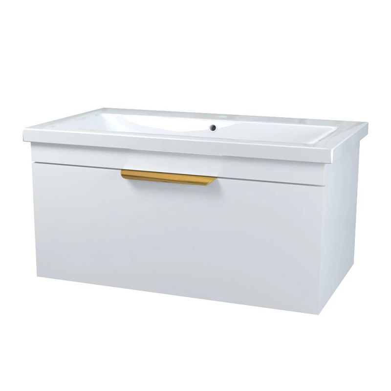 Vannas istabas skapis Katalonija 100 ar izlietni Como 100 balts ar zelta rokturiem