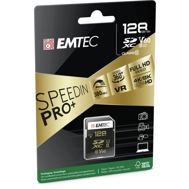 Emtec SDXC 128GB UHS-II V60 SpeedIN Pro+