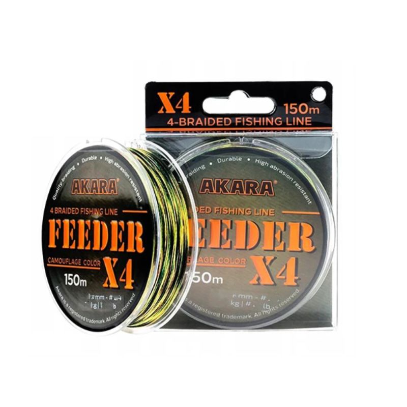 Pīta aukla AKARA Feeder X-4 Camo, garums 150m, biezums 0,10 mm, svars 6,50 kg.