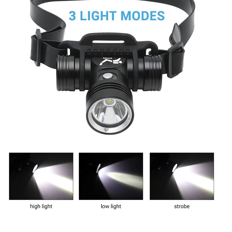 LED priekšējais lukturis BORUiT YHX-1362, paredzēts niršanai līdz 60 m zem ūdens